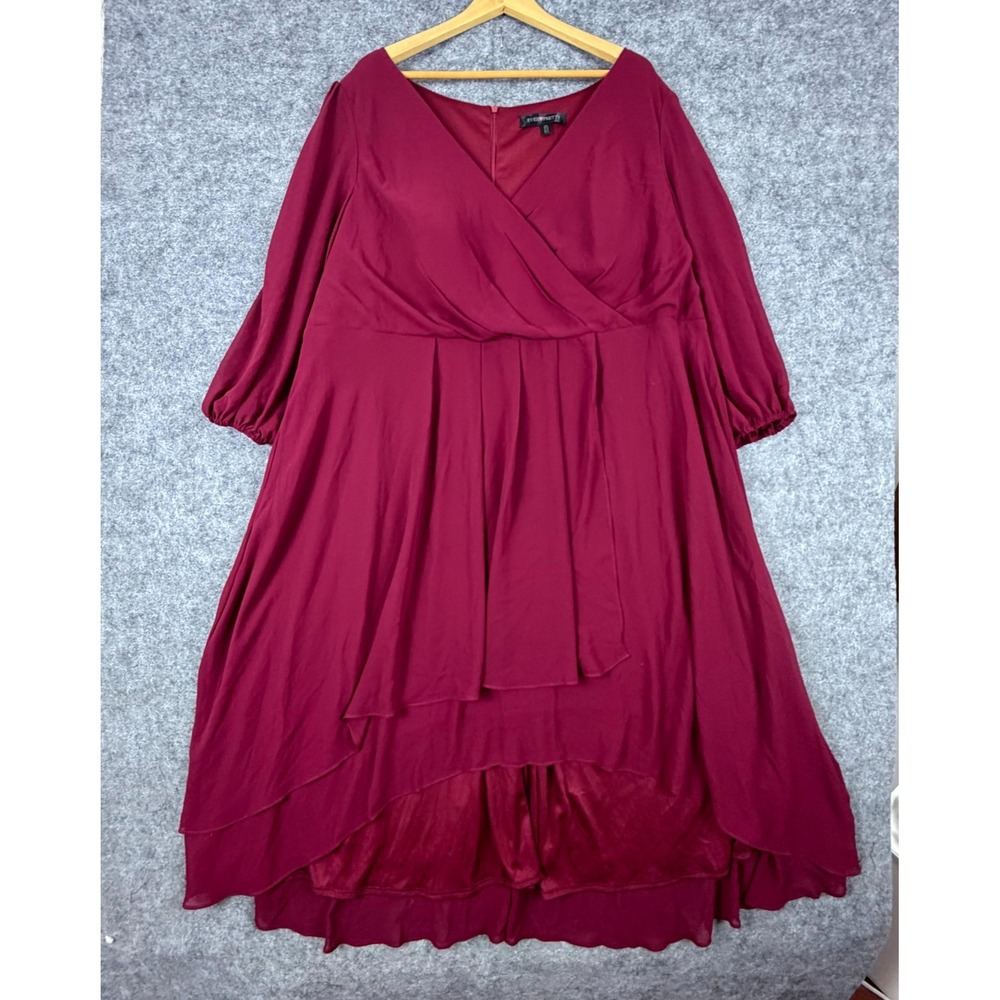 Ever-Pretty Fit & Flare Dress Women 9XL Maroon Party Surplice Neck High Low Hem